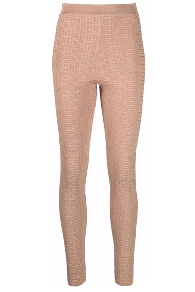 Balmain High Waist Debossed Monogram Leggings