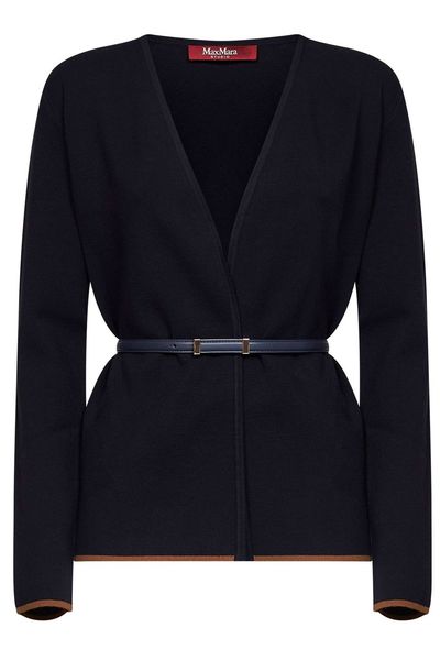 Max Mara Studio Dente Contrast-Trim Belted Cardigan