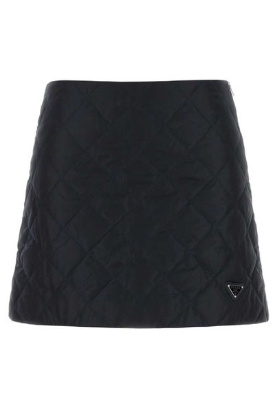 Prada Triangle-Logo Quilted Mini Skirt