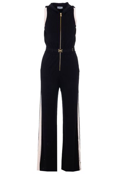 Elisabetta Franchi Belted Waist Hooded Knit Sleeveless Jumpsuit