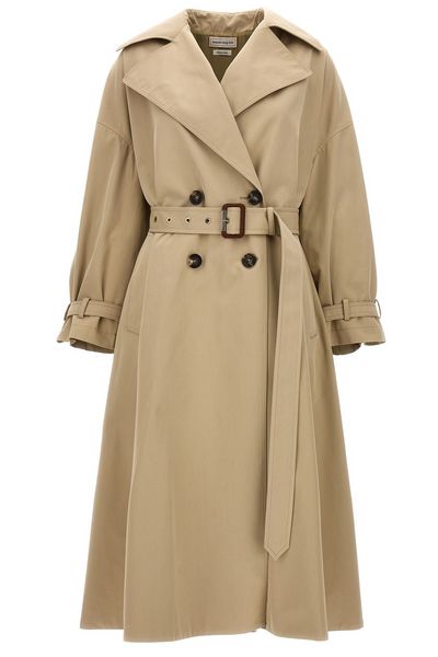 Alexander McQueen Double Breasted A-Line Belted Trench Coat