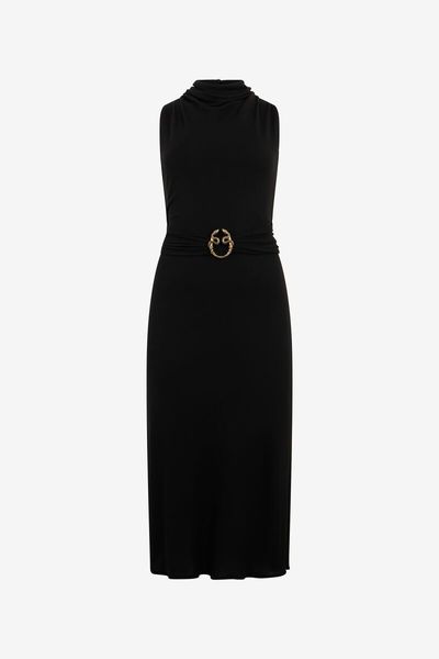 Roberto Cavalli Ruched Snake-Buckle Midi Dress