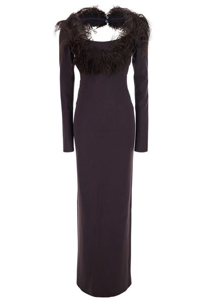 The Attico Feather-Trim Long Sleeve Dress