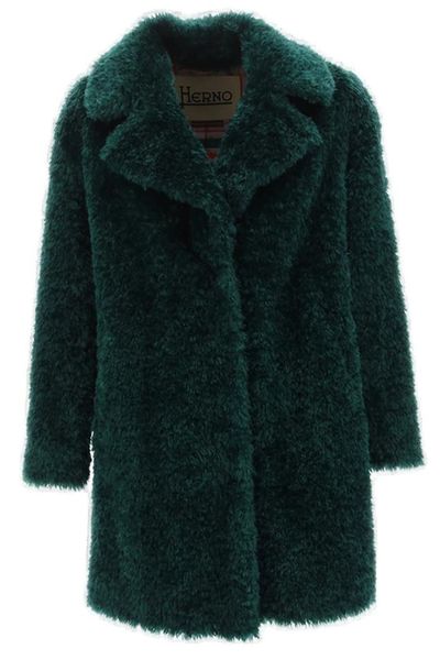 Herno Faux-Fur Single-Breasted Long Sleeved Coat