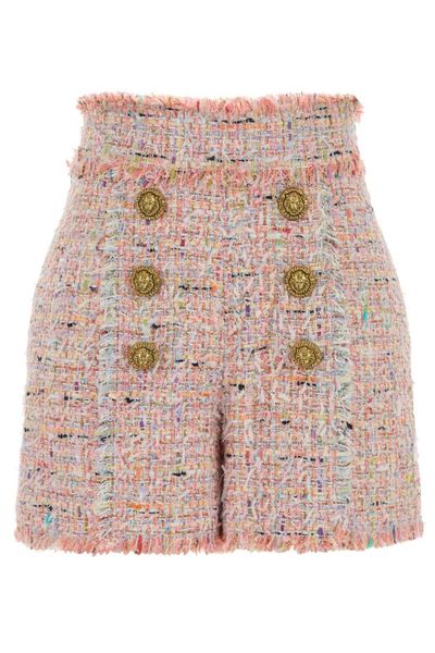 Balmain Frayed Tweed Buttoned Shorts