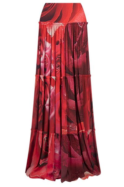 Roberto Cavalli Garden Rose Print Extra-Long Skirt
