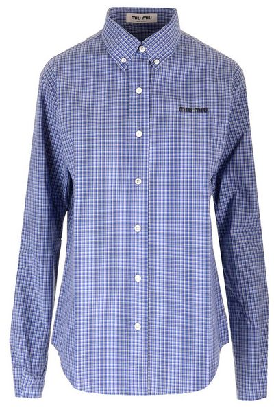 Miu Miu Logo-Embroidered Button-Up Checked Shirt