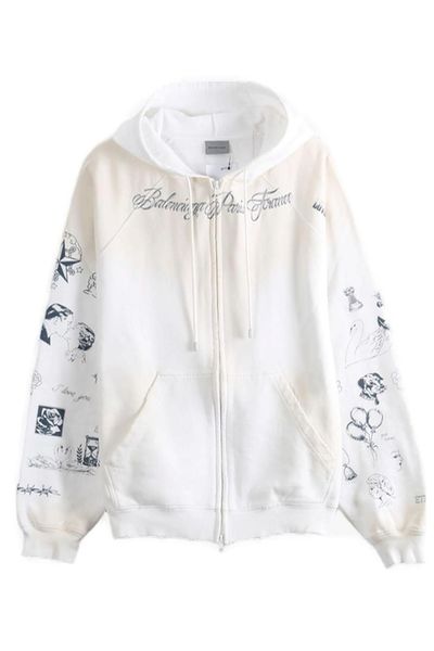 Balenciaga Distressed Classic Ink Zipped Hoodie