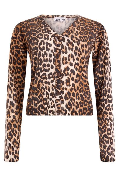 Ganni Buttoned Animal-Print Cardigan