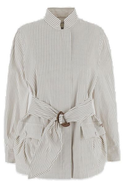 Fendi Striped Ring Buckle Belted Jacket