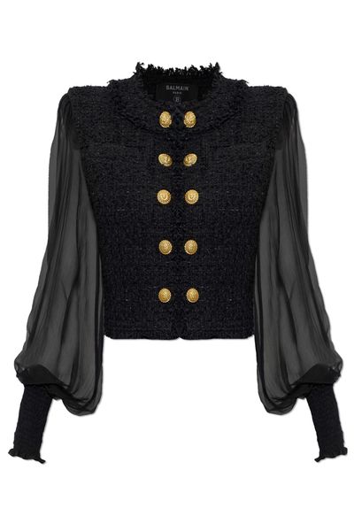 Balmain Cropped Tweed Muslin Jacket