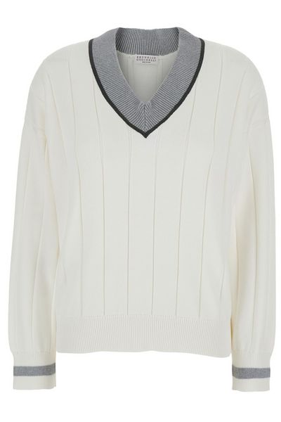 Brunello Cucinelli Monili-Trim V-Neck Jumper