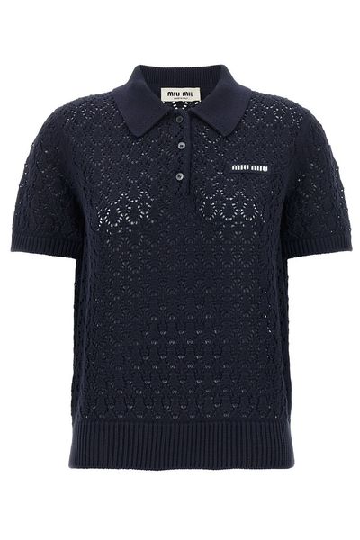 Miu Miu Openwork Knitted Polo Top