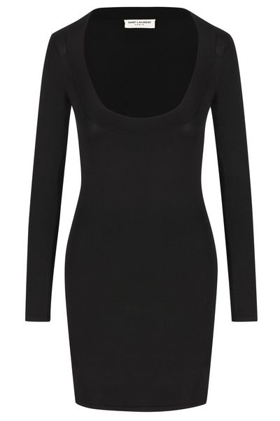 Saint Laurent Décolleté Long-Sleeved Knitted Dress
