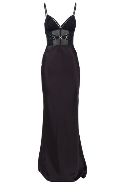 Elisabetta Franchi Elastic Strap Satin Red Carpet Dress