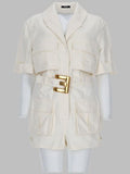 Balmain Belted Utility Short-Sleeve Jumpsuit