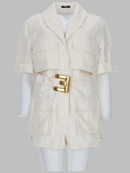 Balmain Belted Utility Short-Sleeve Jumpsuit