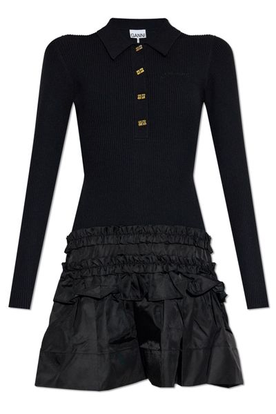 Ganni Ruffled Knit Mini Dress