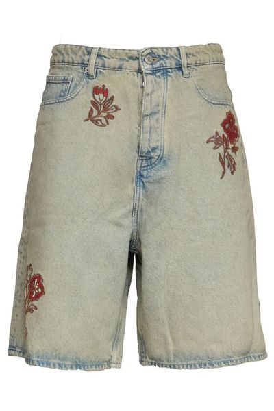 Drôle de Monsieur Floral Embroidered Denim Shorts