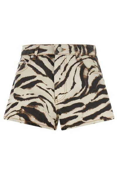 Ganni Zebra Printed Denim Shorts