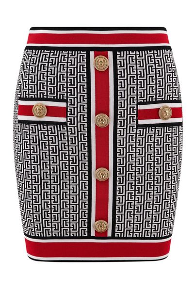 Balmain Button Embellished Knit Skirt
