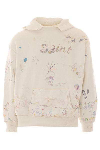 SAINT MXXXXXX Graphic-Print Distressed Hoodie