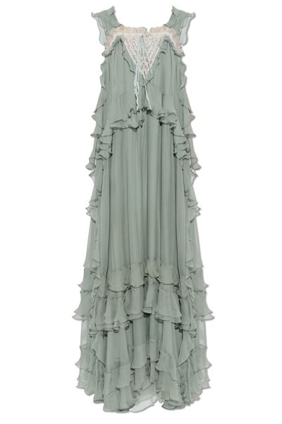 Chloé Ruffled Lace-Trim Maxi Dress