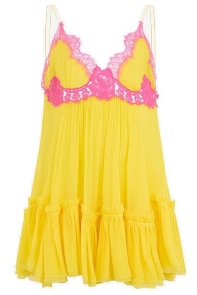 Roberto Cavalli Lace-Trimmed Chiffon Dress