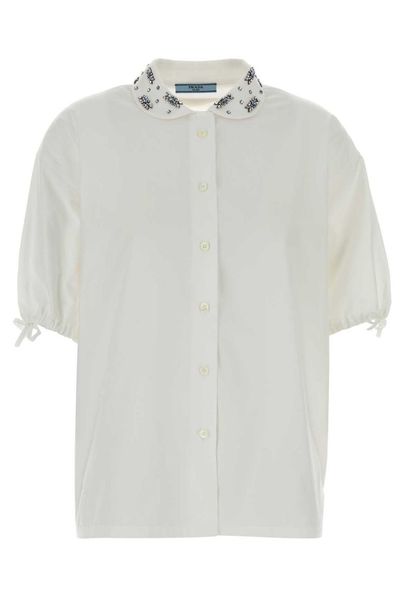 Prada Embellished Collar Poplin Shirt