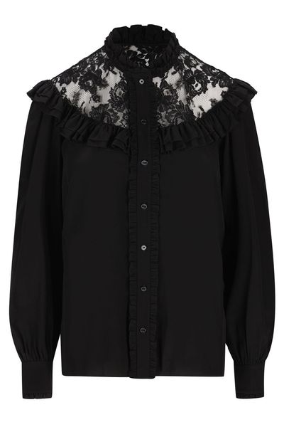 Chloé High-Neck Laced Ruffled Blouse