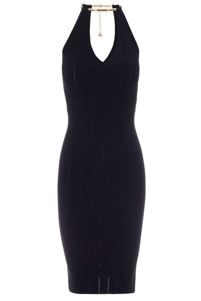 Elisabetta Franchi Openwork Knit Necklace-Detail Dress