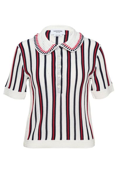 Thom Browne Crochet Stitch Rwb Stripe Polo Shirt