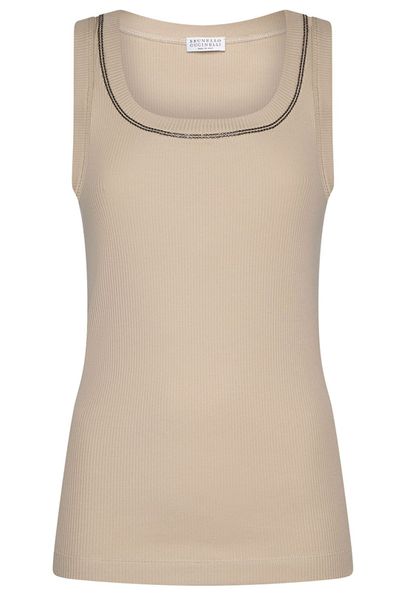 Brunello Cucinelli Ribbed Monili Trim Tank Top