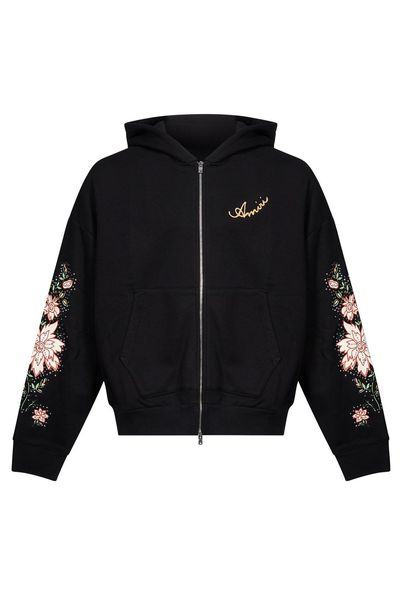 Amiri Floral-Embroidered Zipped Long Sleeved Hoodie