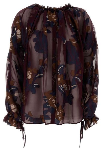 Etro Sheer Floral Peasant Top