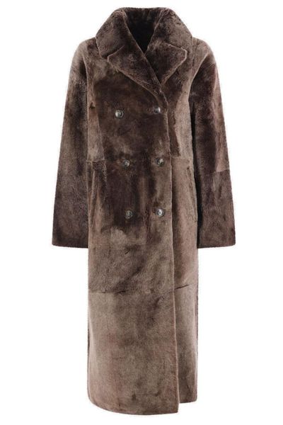 Yves Salomon Long Double-Breasted Shearling Coat