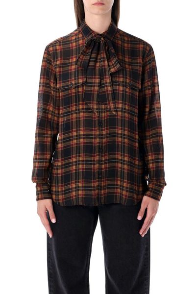 Saint Laurent Cassandre Lavallière Tartan Shirt