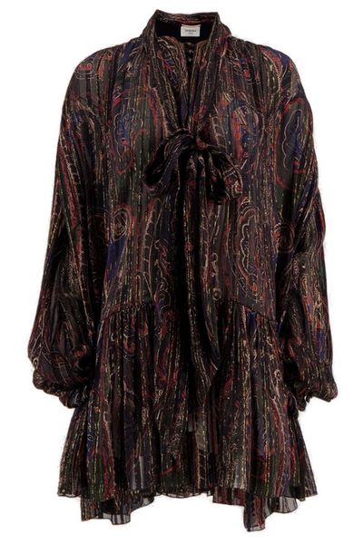 Saint Laurent Lavallière Paisley Long-Sleeved Dress