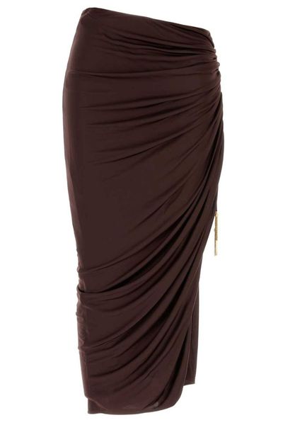 Balmain Draped Jersey Midi Skirt